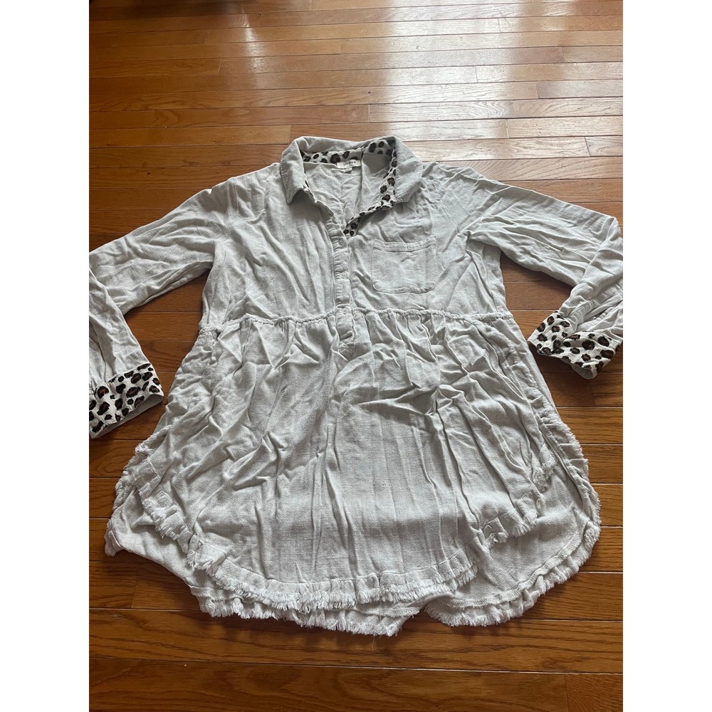 Umgee USA Dress Womens Sz Large Linen Contrast Rayon Animal Print Oversized Boho